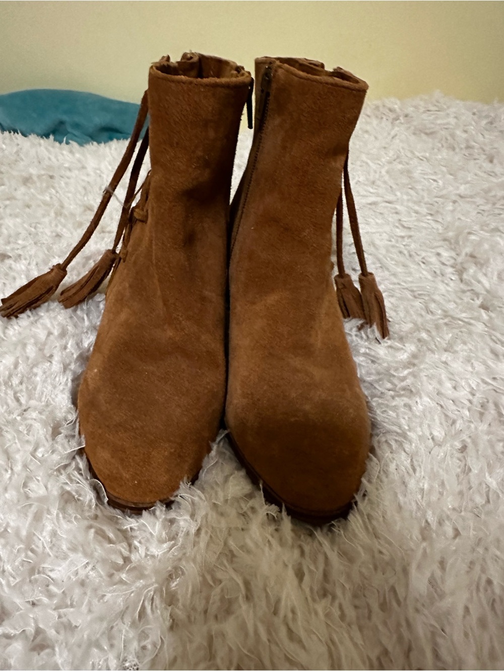 Tassel Suede Ankle Booties - Brown